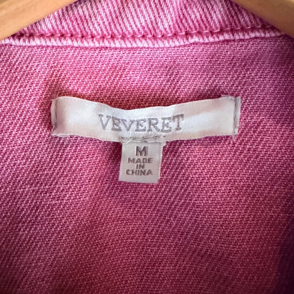 Veveret Daisy Print Button Up Pink Boutique Denim Jacket, Medium - Picture 12 of 15